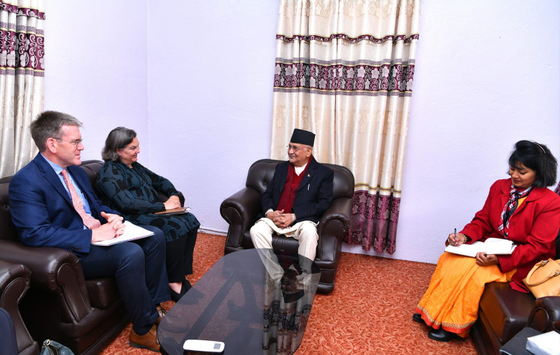 सिंहदरबारमा एमाले अध्यक्ष ओली र अमेरिकी उपविदेशमन्त्री नूल्यान्डबीच भेटवार्ता